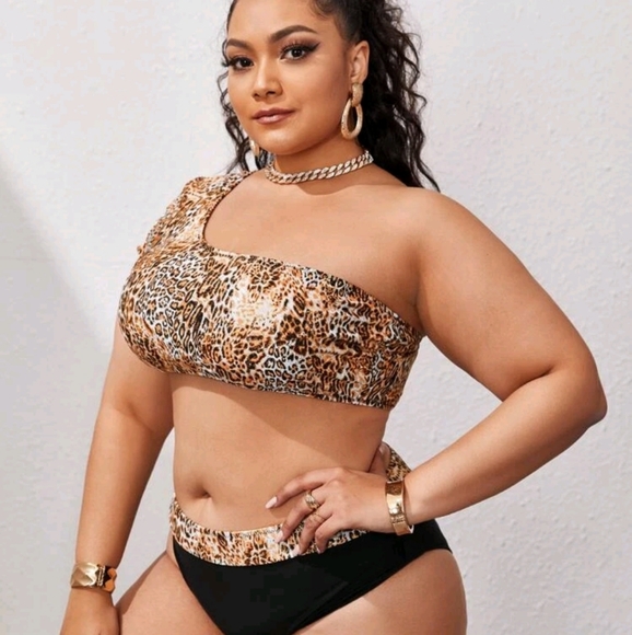 π₯SALEπ₯New 2-piece Leopard One Shoulder Bikini 3XL - Picture 1 of 4